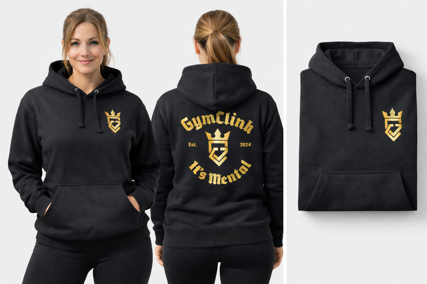 GymClink black and gold Gothic style hoodie