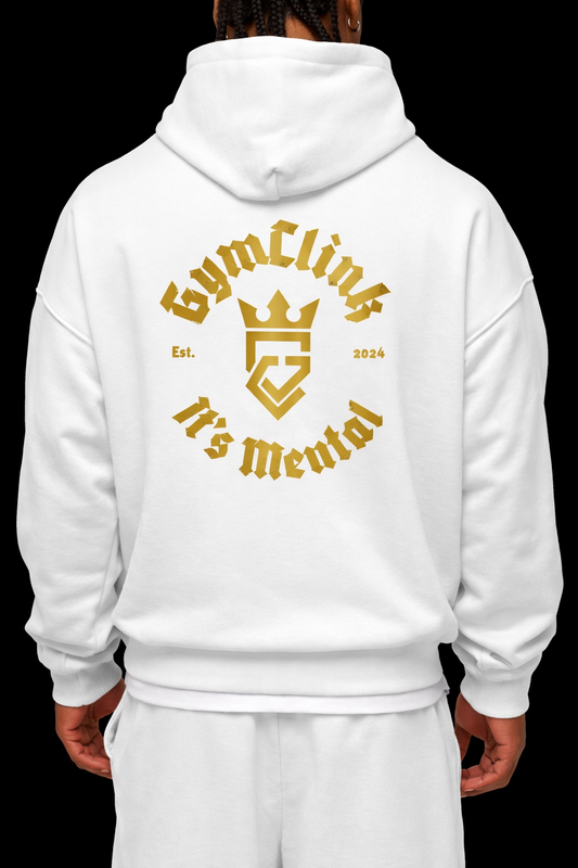GymClink White Hoodie with printed Gothic Style logo