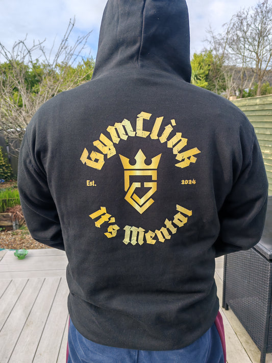 GymClink black and gold Gothic style hoodie